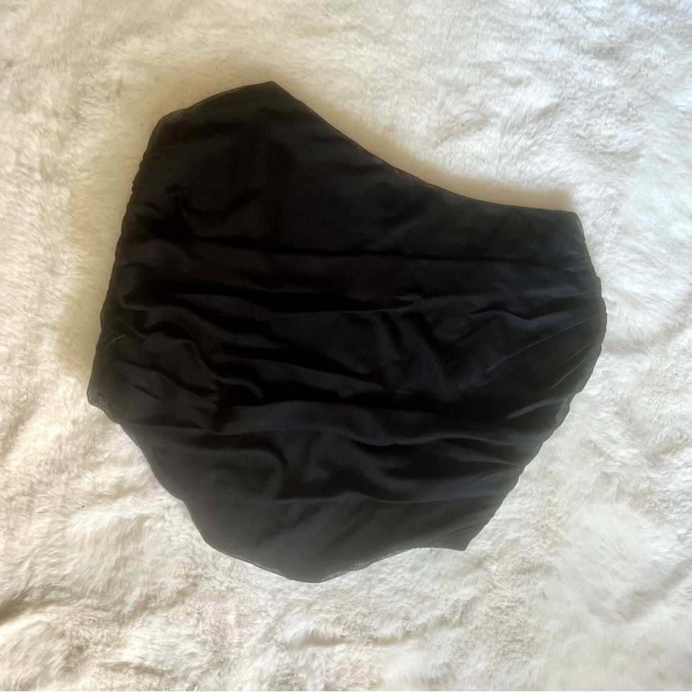 Modegal Ruched Chiffon Black Boned In Mesh Bustier Corset XS